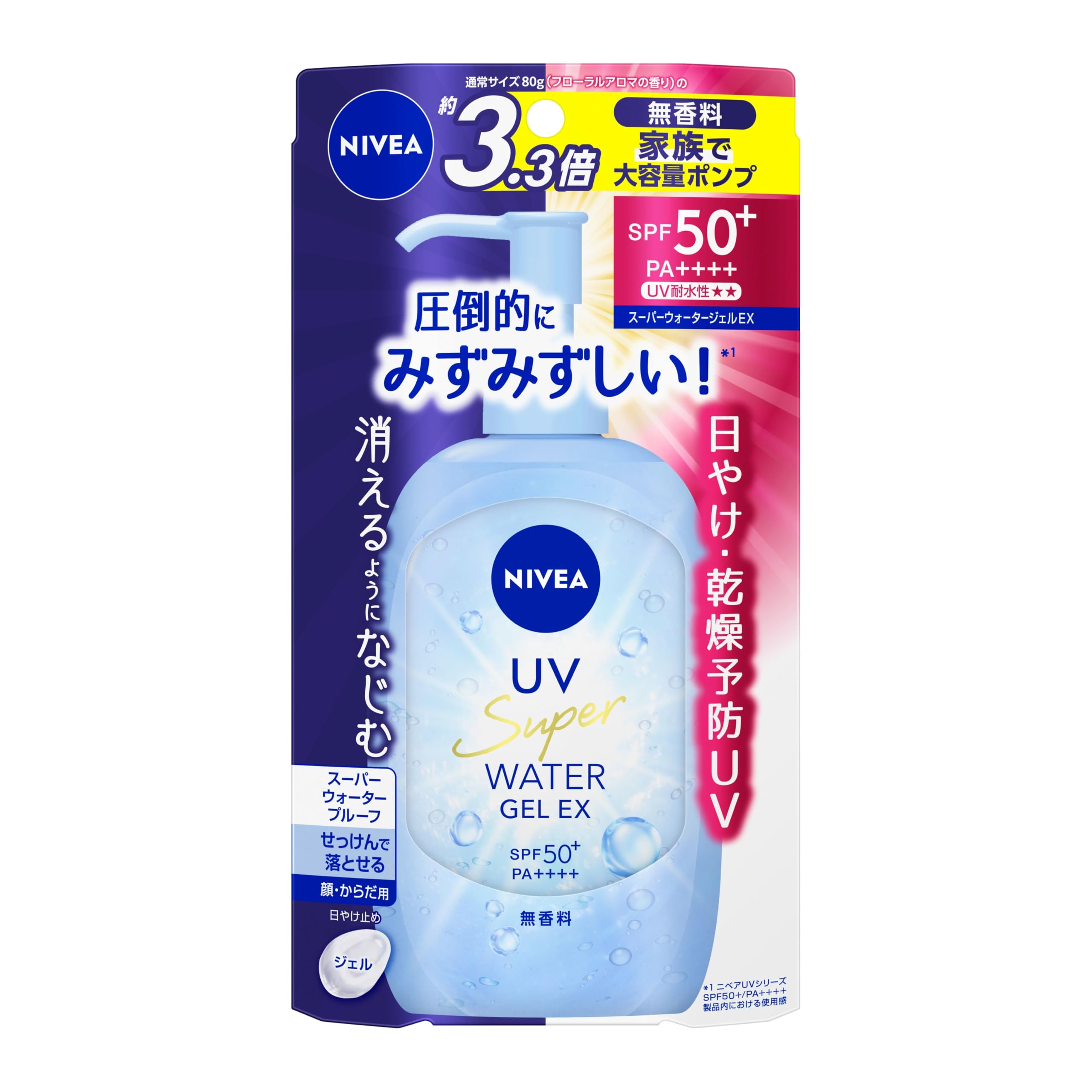 NIBEA UV Water Gel EX Pump, 9.5 oz (270 g), Sunscreen, Unscented