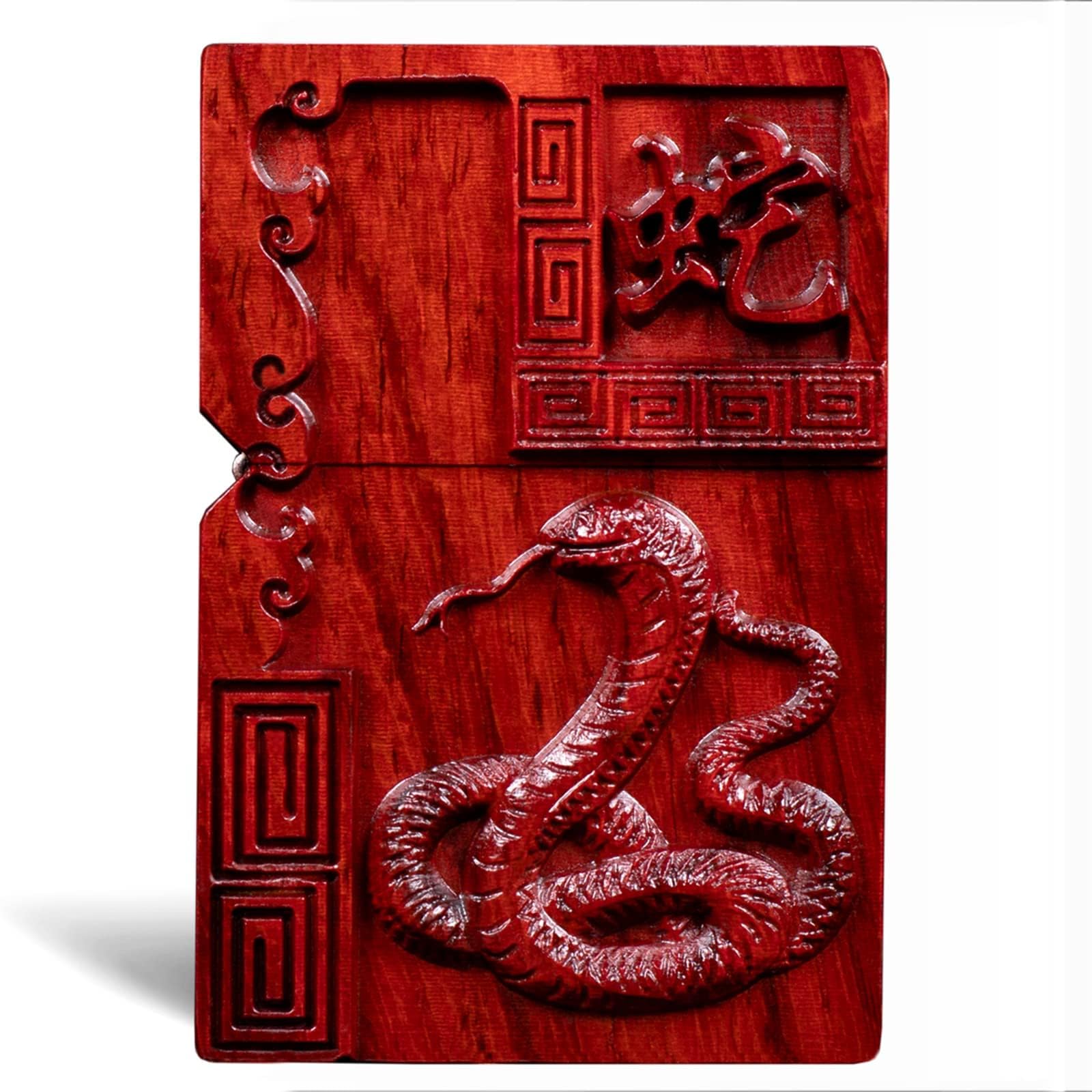 Zodiac Snake Meidai Natural Red Sandalwood Rosewood Carving Lighter，Replaceable For Zippo (Only Case), Compatible Insert Size 3.6Cm * 1.2Cm * 5Cm，Lighter Housing (Zodiac Snake)