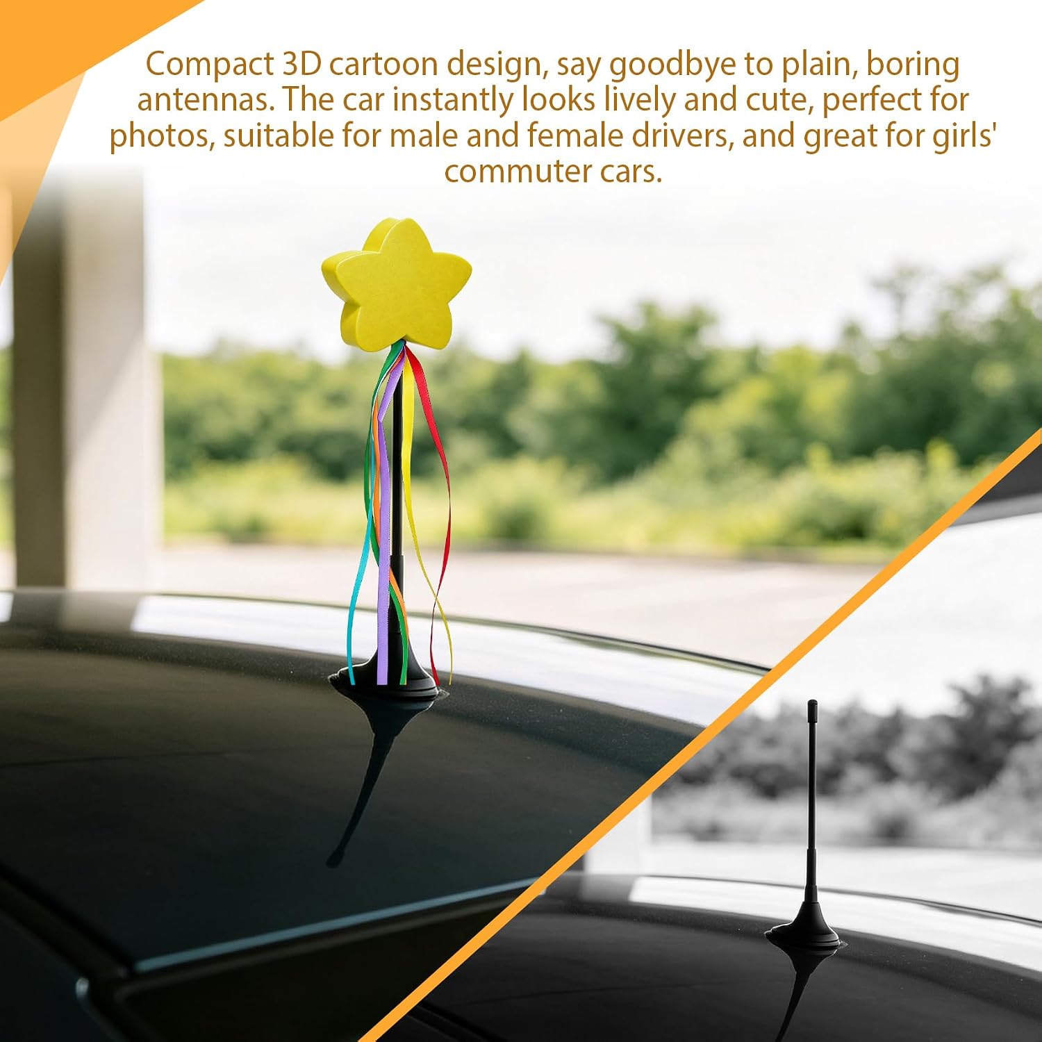 Car Antenna Topper, 3.2 Inch Yellow Shooting Star Antenna Ball, 1PCS image 3