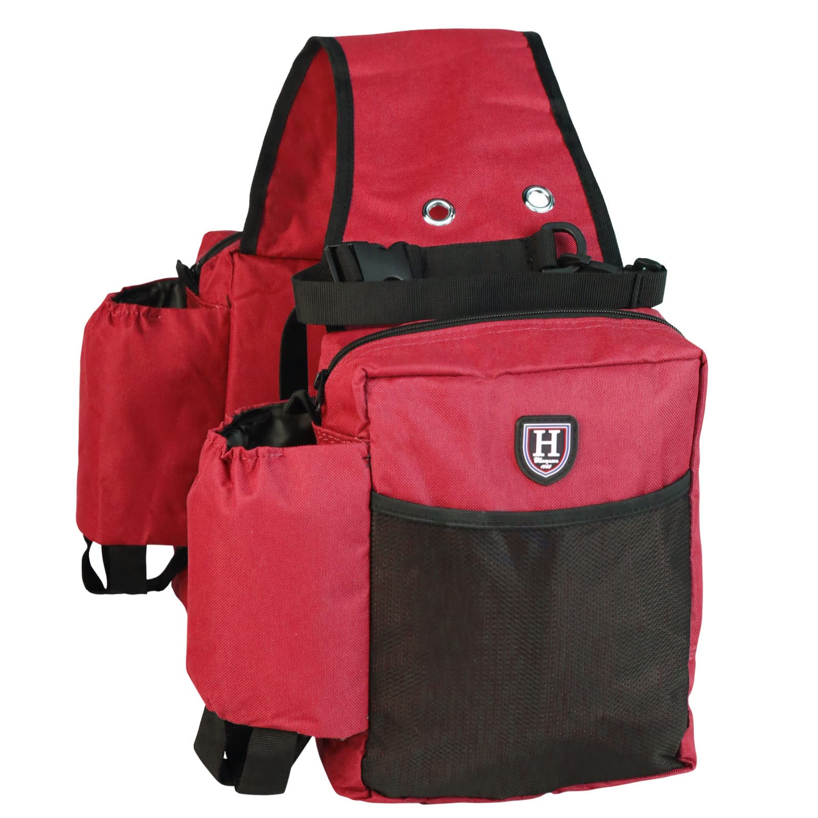 Harrison Howard Equestrian Western Saddle Bag Nylon Water Bottle/Gear Carrier Convenient Saddle Bag Red