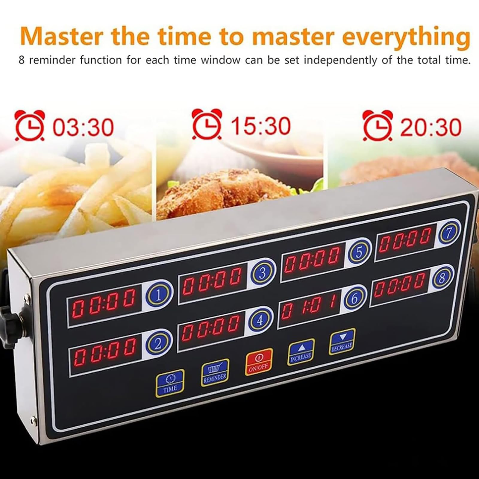 Temporizador De Cocina para Restaurante Comercial, Temporizador De Cocina De 8 Canales, Cuenta Atrás De 99 Minutos, Función De Memoria De Apagado, Volumen Ajustable