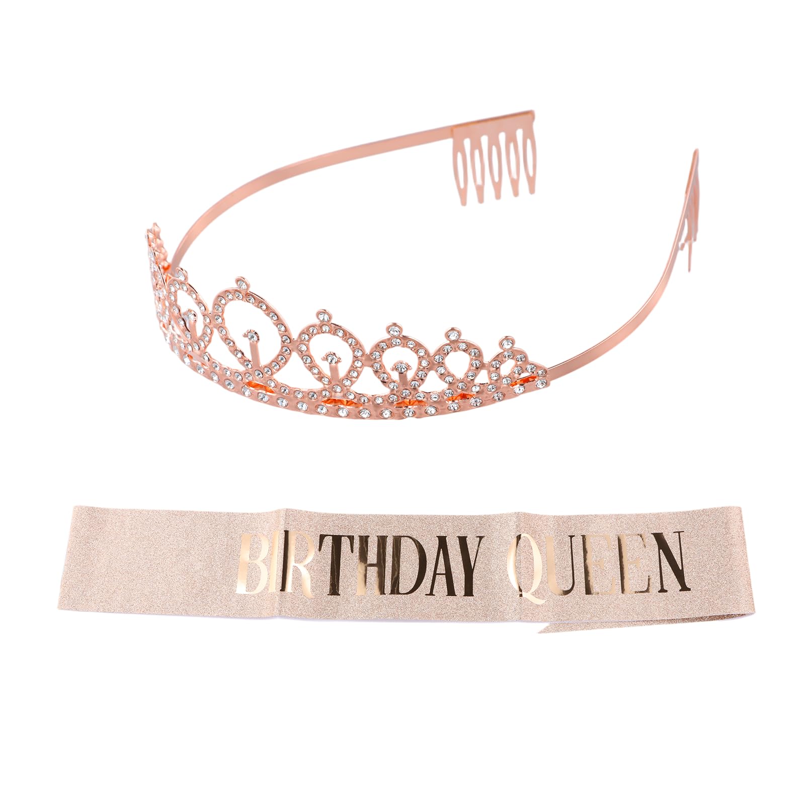 Fooyee Rose Gold Bride To Be Sash And Veil With Tiara, Birthday Sash Tiara, Birthday Queen Tiara And Sash, Birthday Sash Tiara, Hen Party Accessories Set For Bachelorette Party, Bridal Shower