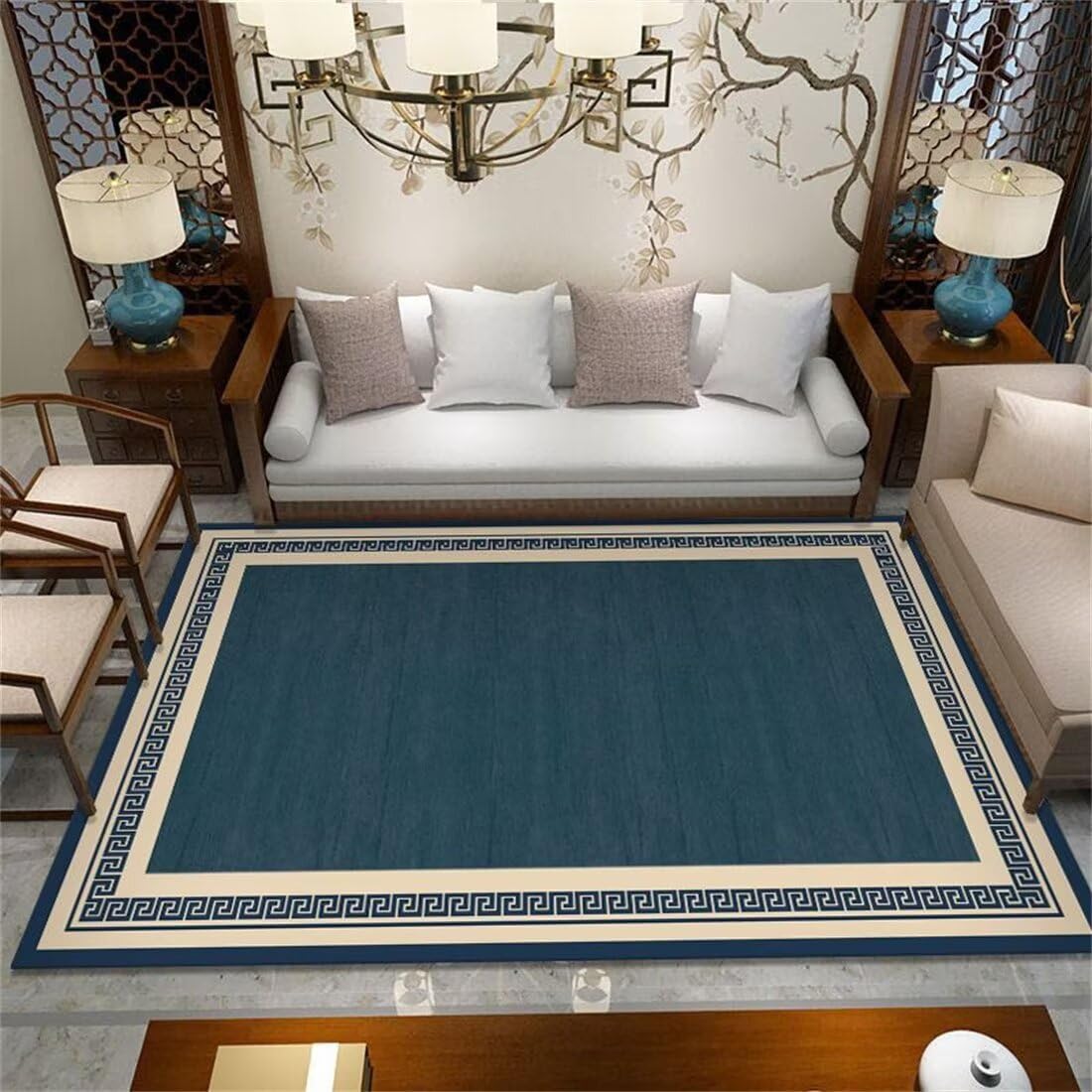 Tapis de bureau bleu grand tapis exterieur motif geometrique 160x200