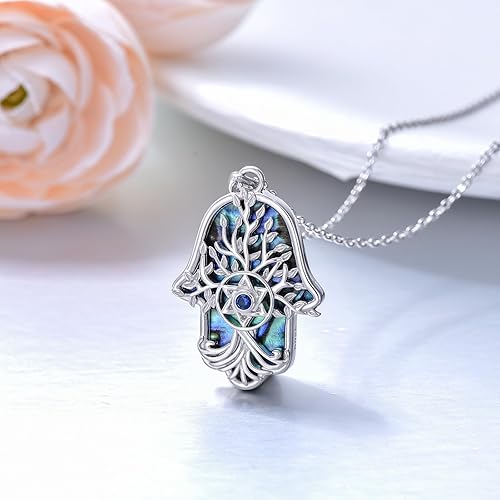 Miniatura 2 de Collar Hamsa de plata de ley 925 con dije de mano de malvado de ojo, flor de loto, estrella de DavidChaiYin Yang Hamsa, joyería de mano de Fátima,