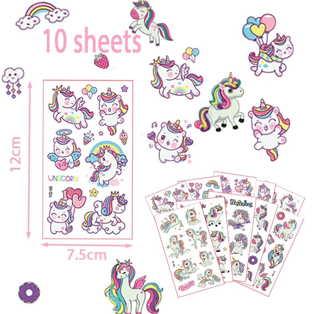 Marke: BOYATONG Einhorn Tattoo 10 Blatt, Geschenke für Mädchen, Leucht Kindertattoos Mitgebsel Kindergeburtstag, Einhorn Kostüm Party Deko, Einschulung Mädchen, Schultüte Füllung, Schulanfang Deko, Ostergeschenke in use