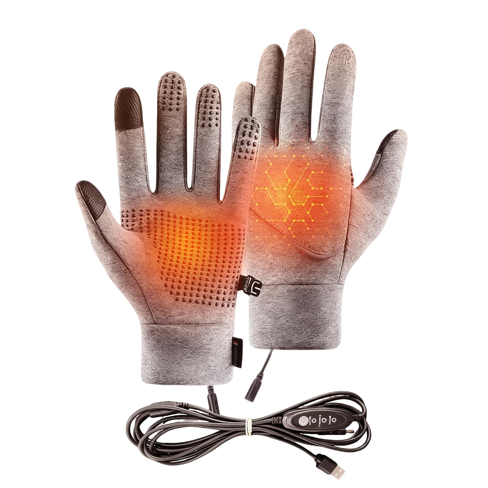 USB Heated Gloves for Men and Women Touchscreen Electric Heated Gloves 3 Levels Adjustable Temperature Thickened Plush Heating Glove Washable Touchscreen Knitted Thermal Winter Gift (Gray, XL)