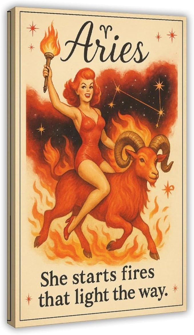 Aries Girl, A Fierce And Retro Sign Who Is A Natural Leader Poster Print for Teen Boys Room Wall Art Canvas Painting Print 20x30inch(50x75cm)