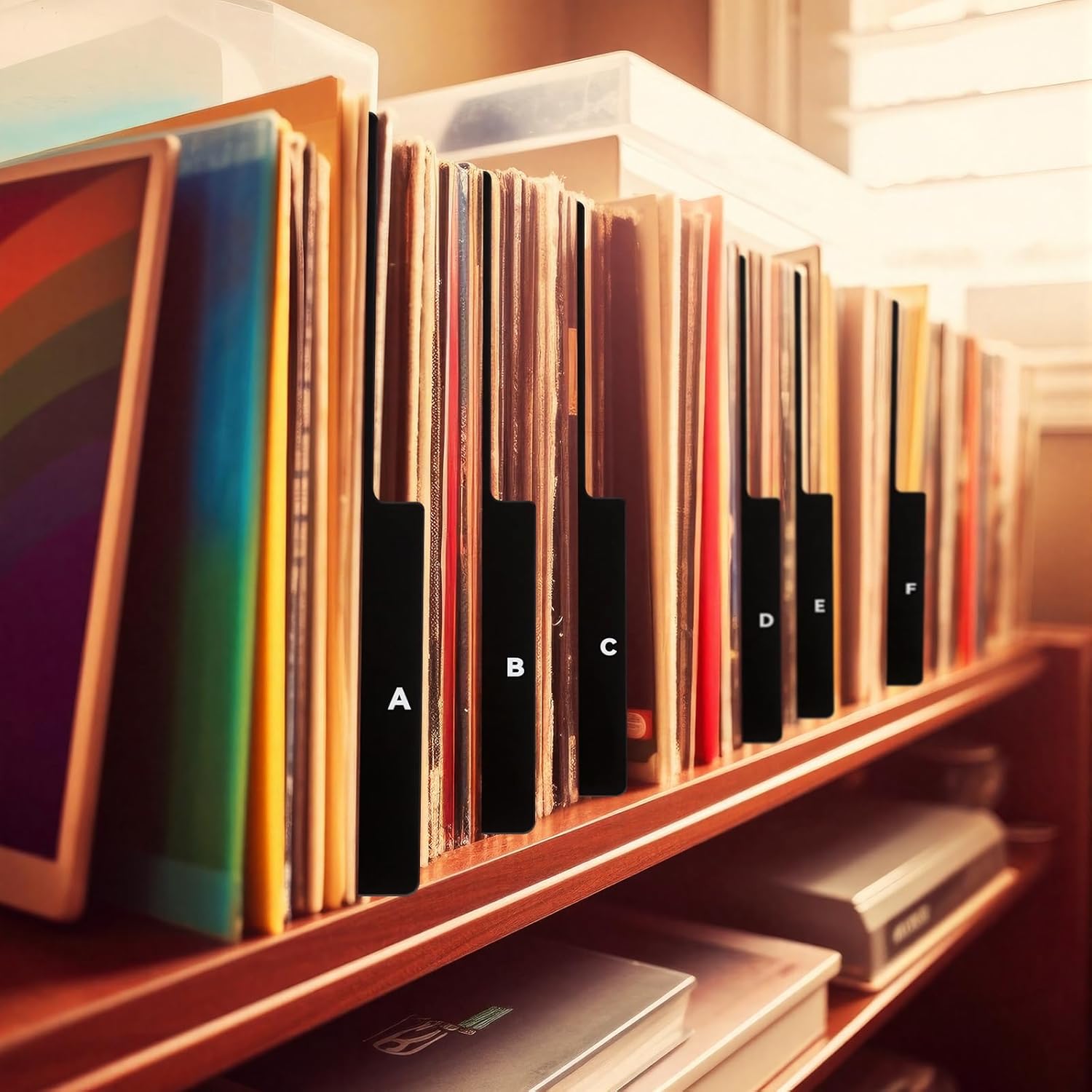 Marspark 26 Pcs Vinyl Album Divider A-z Record Divider DVD Cd File Alphabet Record Organizer with Alphabetical Tab Album Storage Holder for Vinyl LP, Label on Double Side(Black,Longer Tabs)