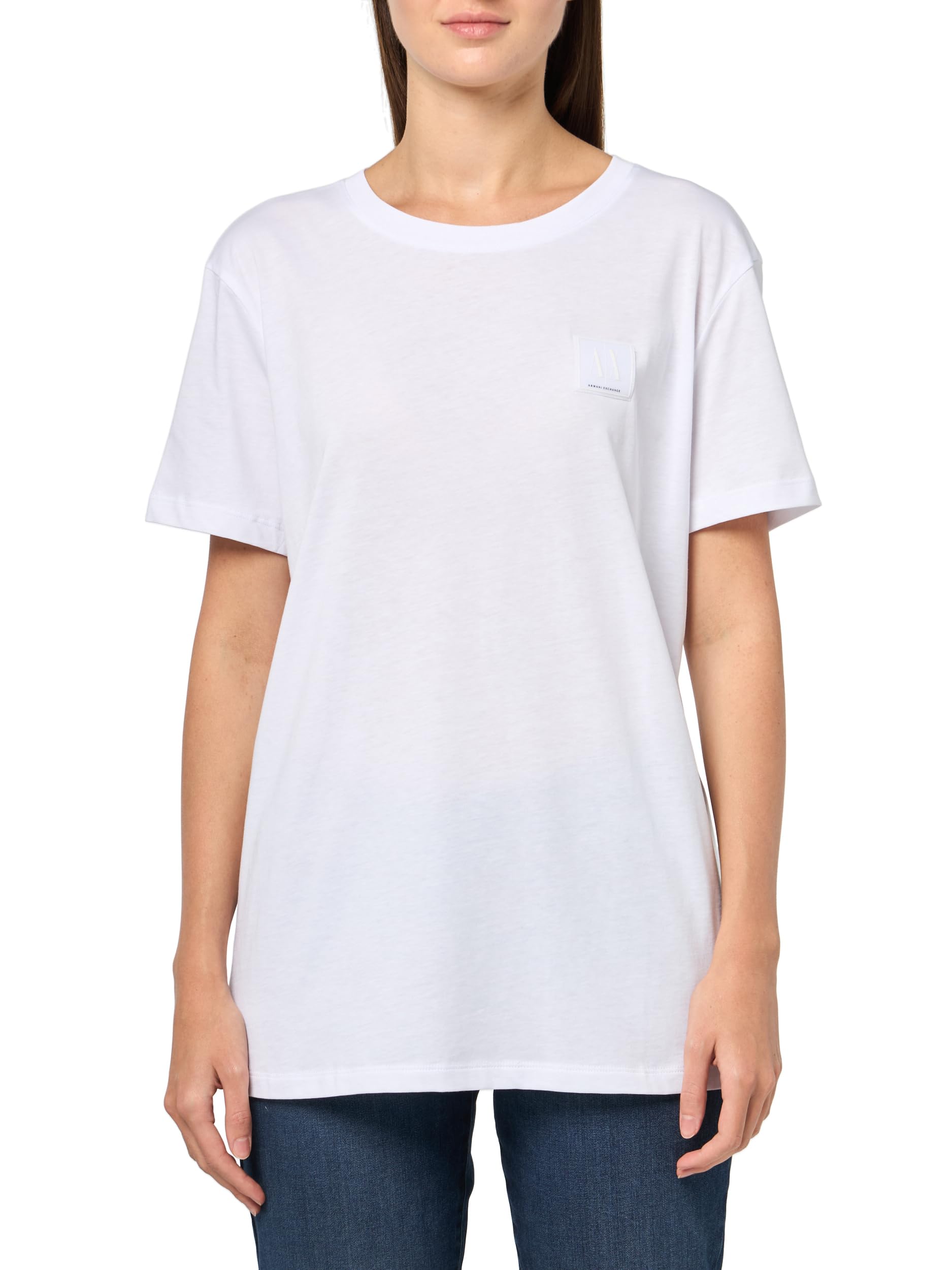 Armani Exchange Women's White Slim Fit Shortsleeve Crew Neck Tee