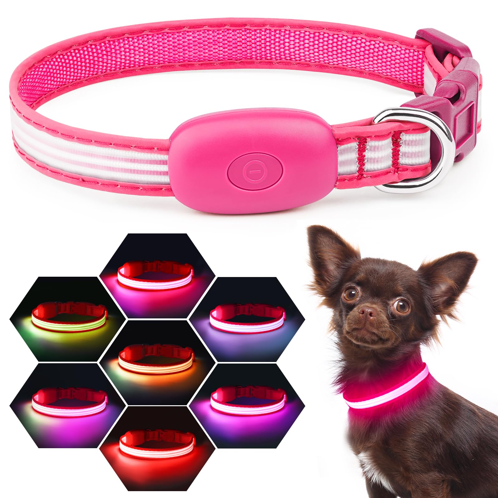 YFbrite Light up Dog Collar, Safe for Night Walking, Adjustable, Pink S