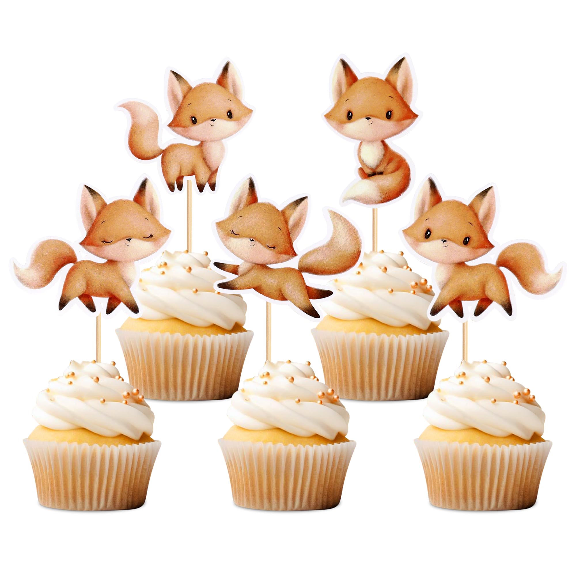 Pack of 25 Fox Cupcake Toppers Happy Birthday Cake Decoration Wild Jungle Animal Theme Birthday Party Accessories Celebrations Party Events Baby Shower