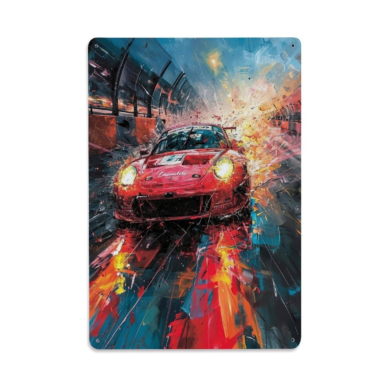 Sports Car Oil Painting 911 Racing Car Metal Tin Sign Plaque Wall Decor for Cafe, Club, Garden Metal Poster 8x12Inch