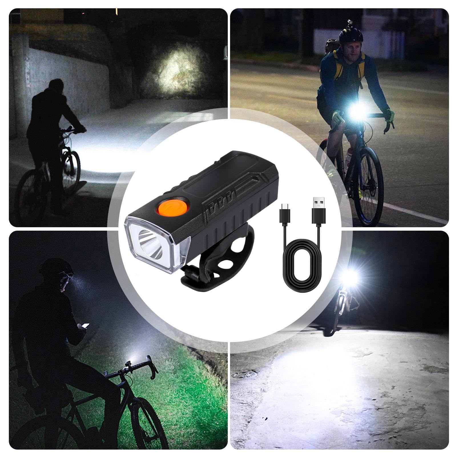 Luce da bici luminosa per la guida notturna Faro Anteriore Luminoso per | Bici Batteria Ricaricabile Integrata, Modalità Mul