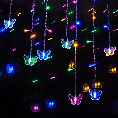Guirnalda de luces de mariposa con enchufe USB, 8 modos, 120 LED, 20 pies, luciérnaga, temporizador, con control remoto para dormitorio, patio,