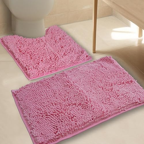 Miniatura 2 de wyewye Juego de 2 alfombras de baño ultra suaves, superabsorbentes y gruesas, antideslizantes, lavables a máquina, tapetes de baño para suelo de