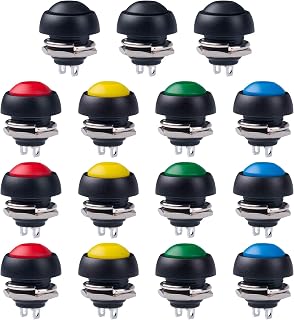 Aepeye 12mm Waterproof Momentary Push Button Switch 15PCS PBS-33B 5 Colors - Easy Screw Terminal No Solder
