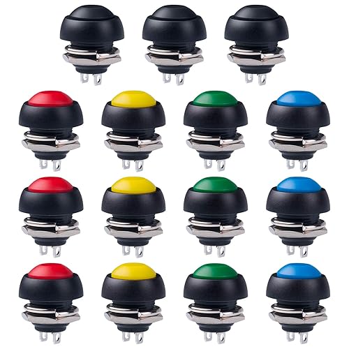12MM Waterproof Momentary Push Button Switch 15PCS ON- Off Switch (5 Colors)