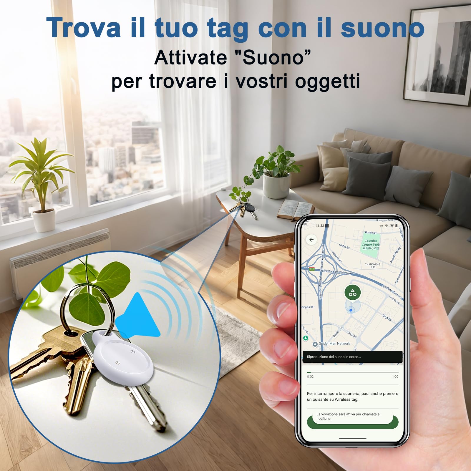 WAFTING Tracker Tag per Android (SOLO Android), Localizzatore per chiavi Compatibile con Google Find My Device, tag di tracciamento per chiavi/valigie/bagagli, 2 Pack