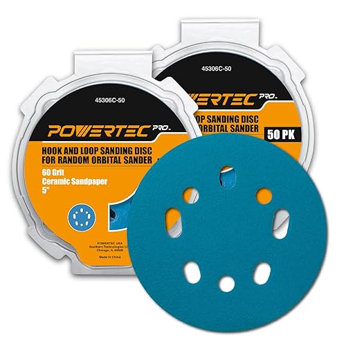Miniatura 15 de POWERTEC 44000XG-50, paquete de 50, discos de lijado de gancho y bucle de 5 pulgadas y 8 agujeros, 80/100/120/150/220, papel de lija de grano