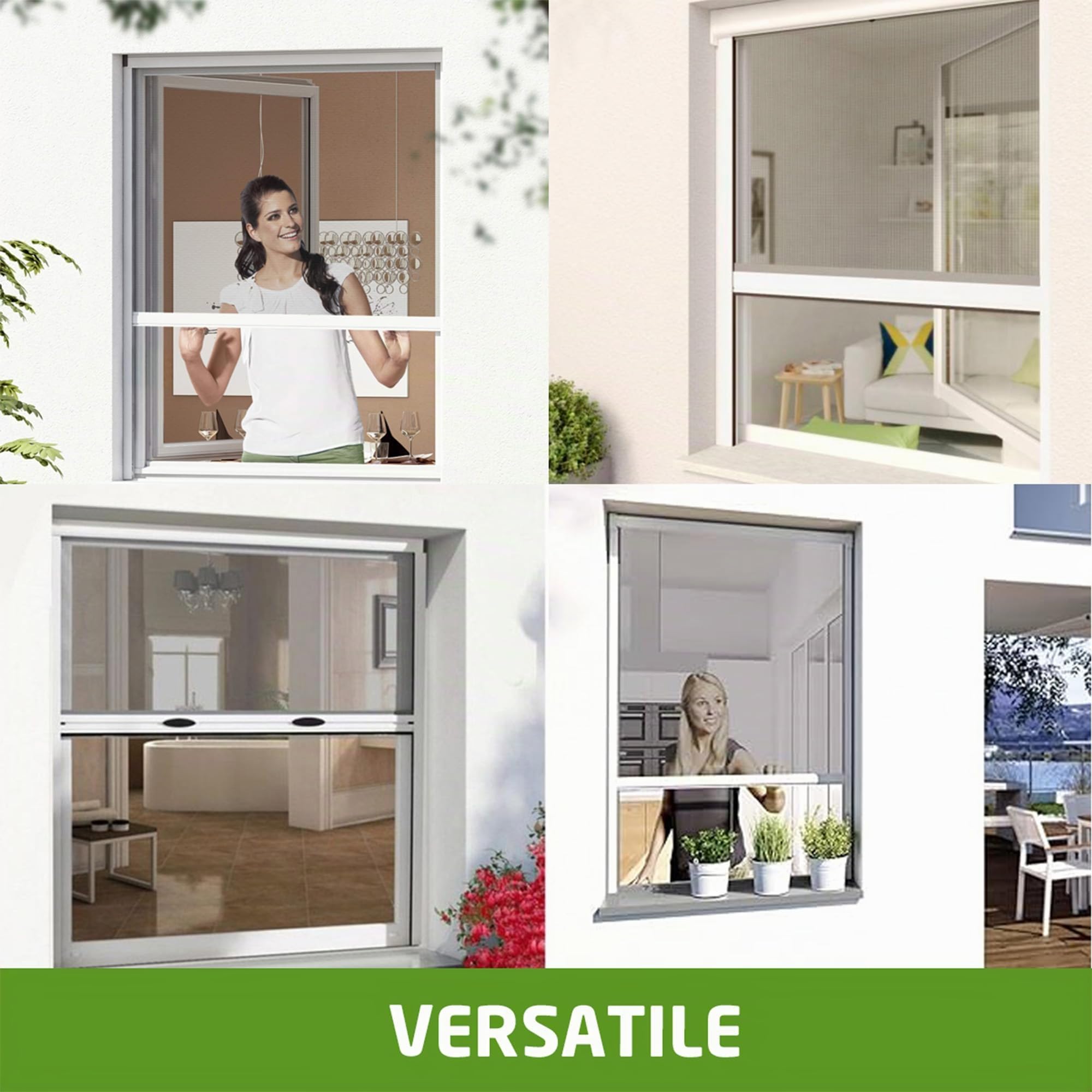 Amig - Zanzariera Avvolgibile per Finestre | Alluminio Bianco e Rete in Fibra di Vetro Grigia | Facile da Installare | Protezione contro gli Insetti | 140 x 140 cm | Resistente e Traspirante