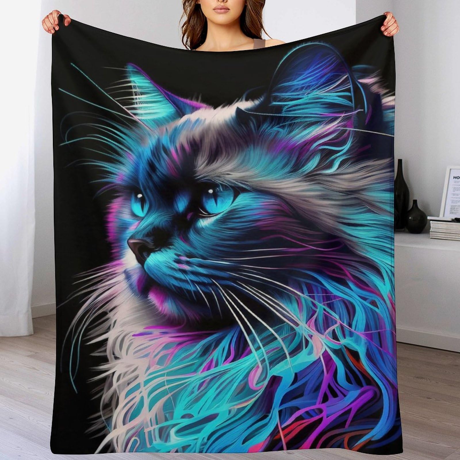 Couverture polaire chat 180x200 plaid canapé doux jeté de lit en peluche