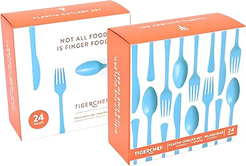 Miniatura 5 de Juego de cubiertos de lujo de plástico dorado (24 unidades), juego de cubiertos de alta calidad y elegante, duradero y desechable, ideal para