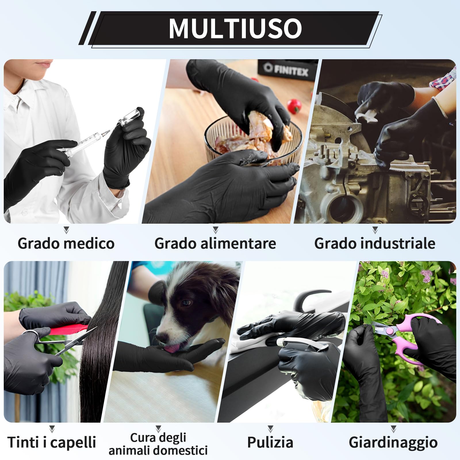 FINITEX Neri Guanti Monouso in Nitrile L 1000pz, Multiuso Pulizia Alimentari Ambiti Medici senza Lattice & Polvere, 5mil