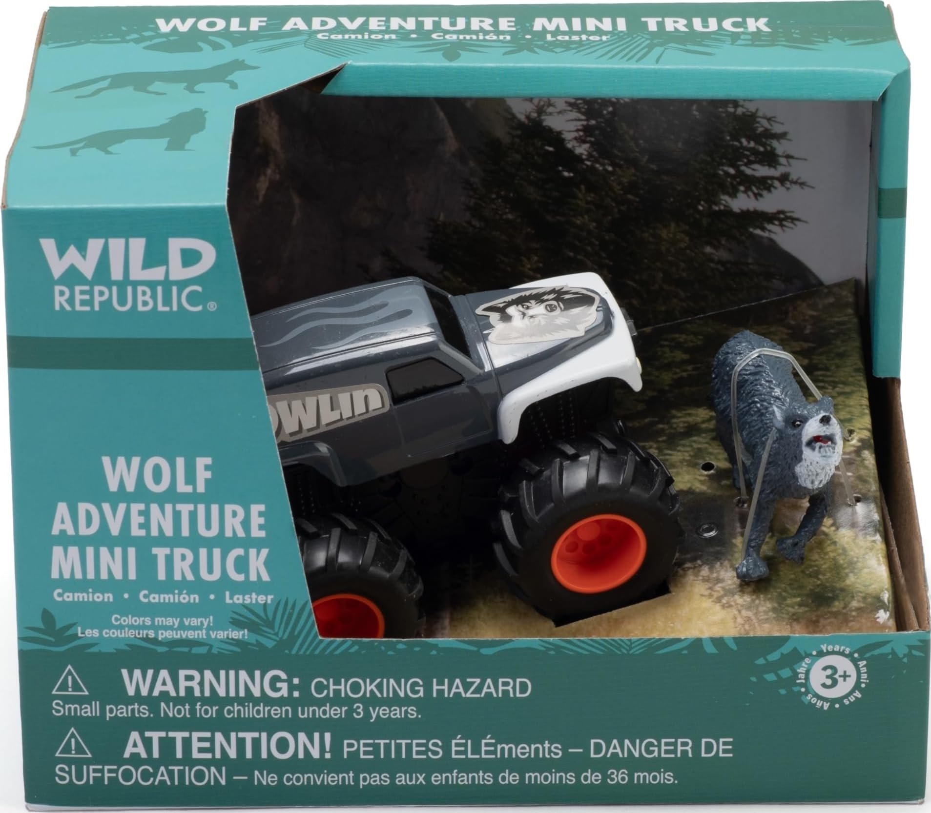 Wild Republic Wolf and truck, Adventure Gifts For Kids, Imaginative Play Toy, 4 Inches
