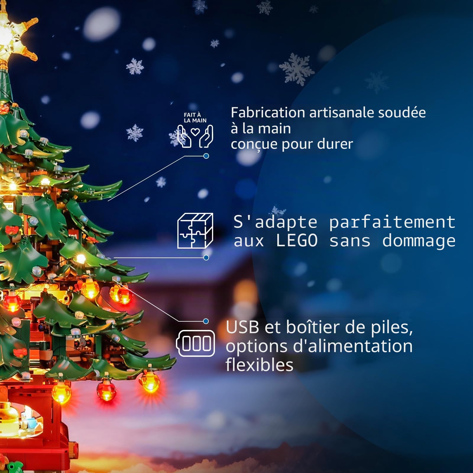 YEABRICKS Lumière LED pour Lego-41843 - Famille de Noël - Décoration d'arbre de Noël - Modèle blocs de construction (kit de construction non inclus)