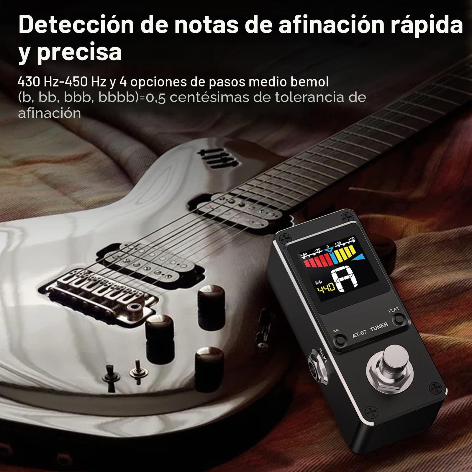 Pedal afinador, LEKATO Pedal afinador cromático para guitarra y bajo - Mini pedal afinador de instrumentos cromáticos con pantalla LCD