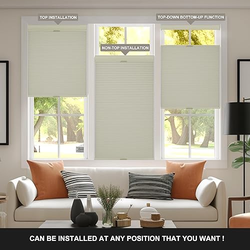 Miniatura 3 de Boolegon - Persiana celular con apertura independiente por arriba o por abajo, de panal de abeja, opaca, sin cordón, fácil instalación,