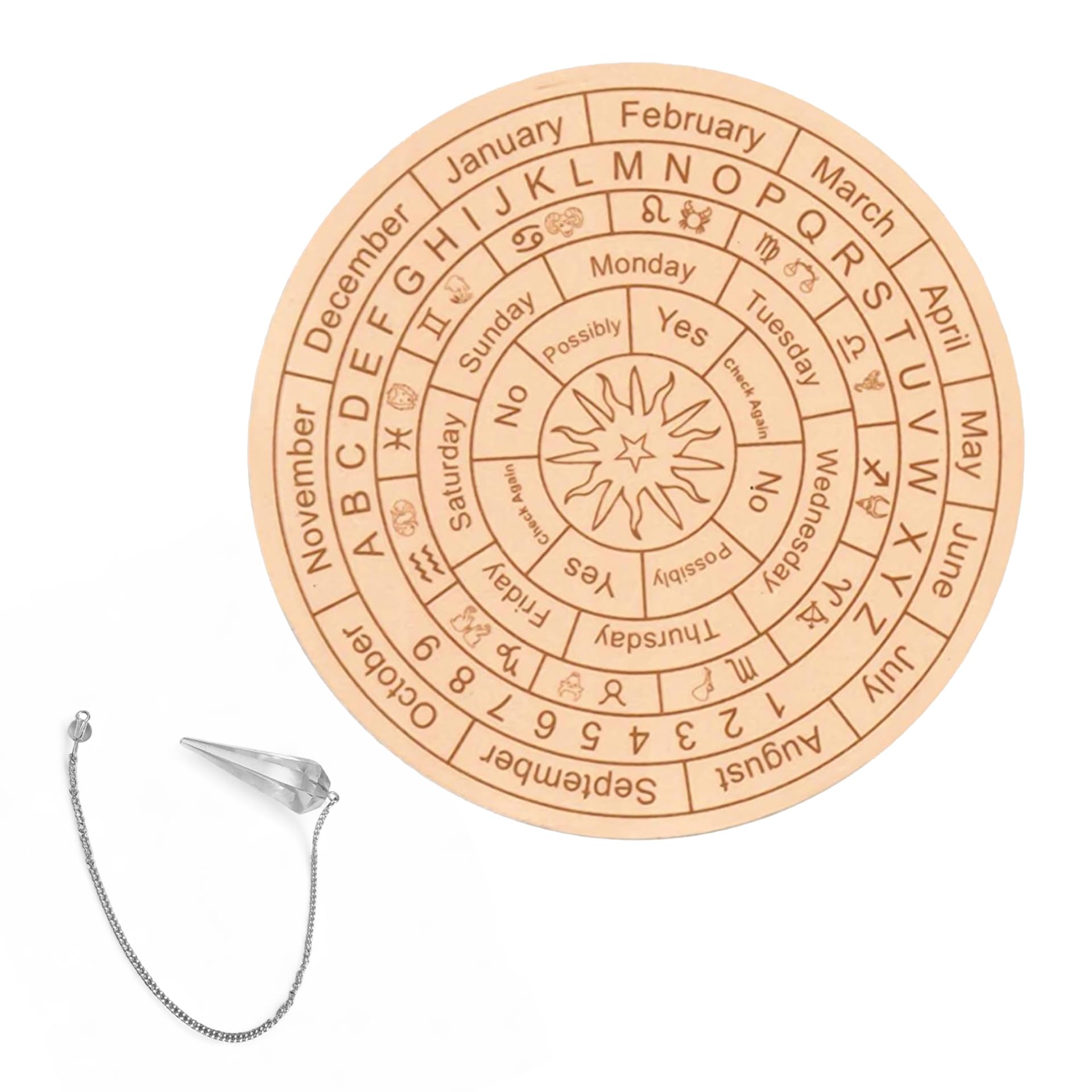 BRONGS Dowsing Board with Clear Quartz Pendulum |Size- 9 Inch | Dowsing Board | Metaphysical Message Board | Acrylic Divination Board | Spirit Board | Witch Board |