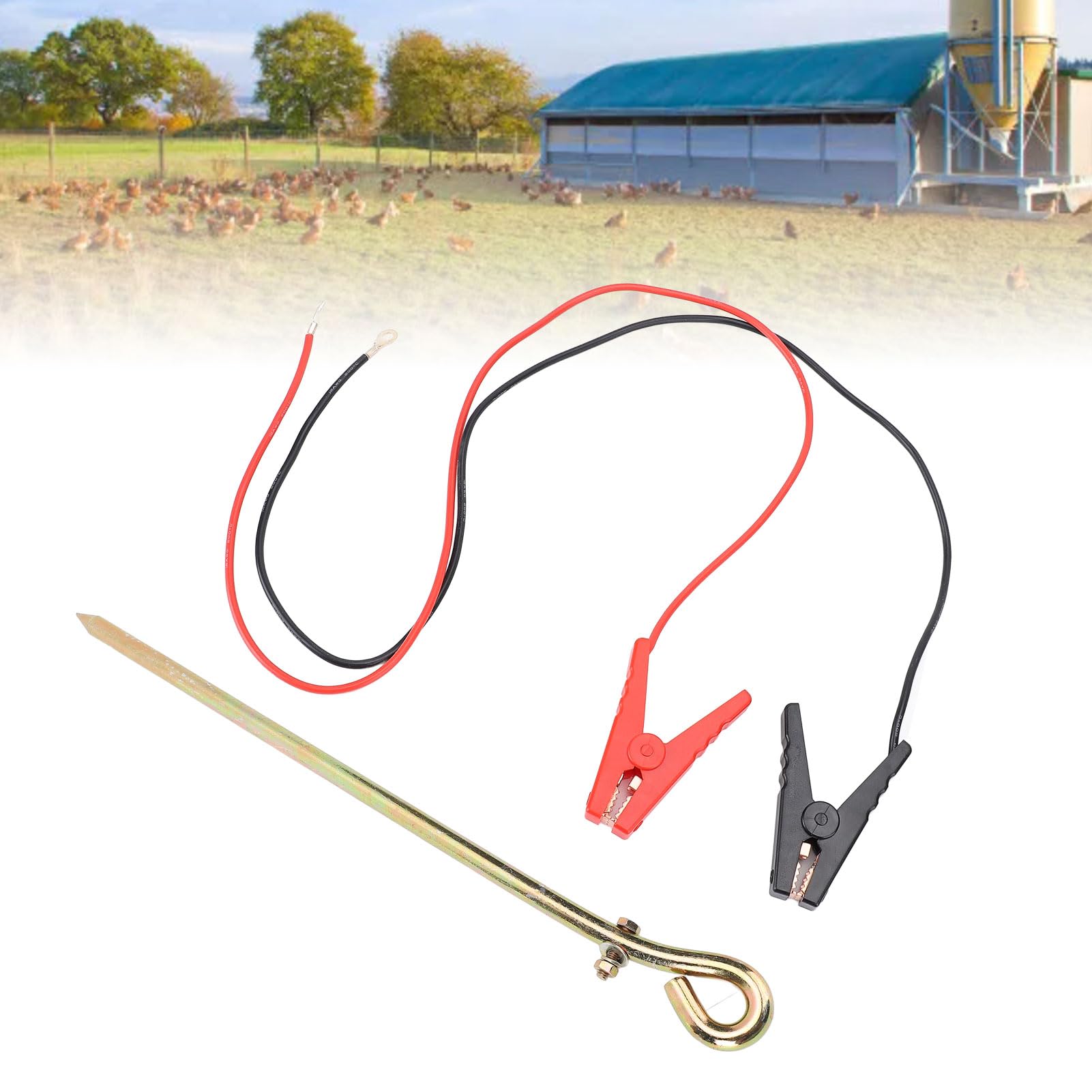 Elektrozaundraht mit Krokodilclip, Fit Most Solar Zaun Ladekit für Vieh, Haustiere, Wildtiere, Tragbare Erdungstange (10 Zoll, 1pack)