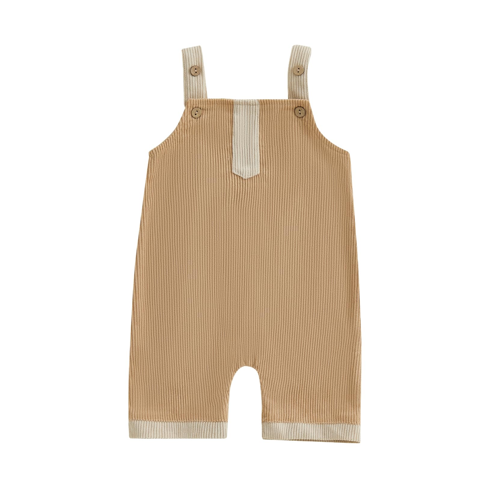 Dcohmch Toddler Boy Summer Overalls Shorts Contrast Color Ribbed Sleeveless Suspender Romper (Khaki, 18-24 Months)