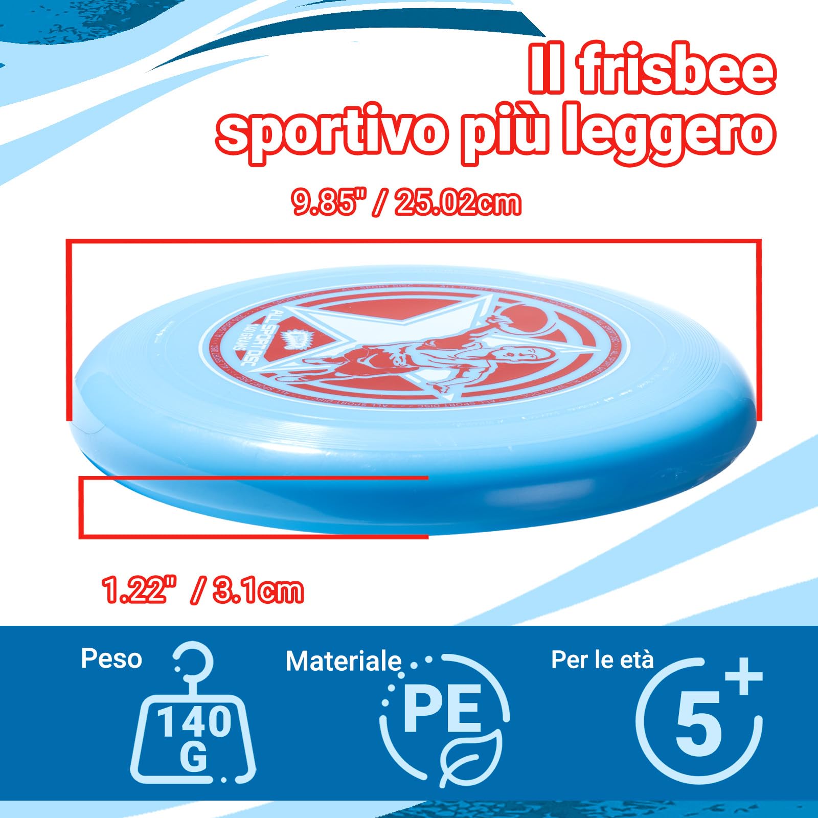 Wham-O Frisbee All Sport Disc 140g 25.02cm Impugnatura Resistente Antiscivolo per Giochi all'Aperto