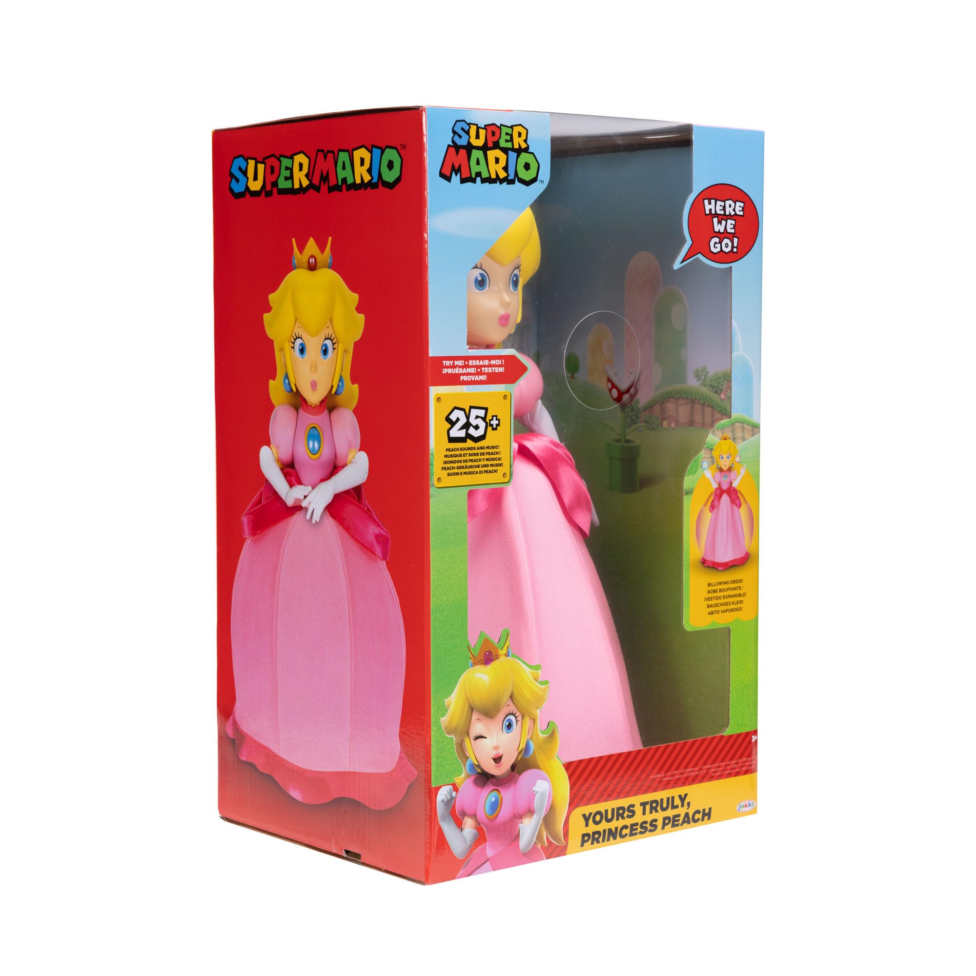 Super Mario Bros Princesa Peach Articulada Muñeca de Jakks Pacific, Licenciada Oficialmente, Posable con Vestido Iconicos y Corona - Regalo Muy Detallado