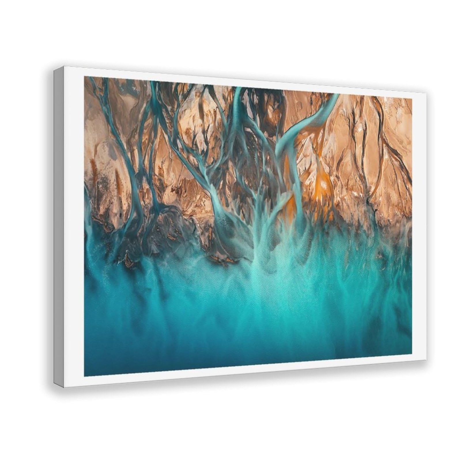 HEYANM Lake Tekapo Aerial Print Braided Glacier Rivers, New Zealand Canvas Poster Bedroom Office Room Decor Gift Frame 20x30inch