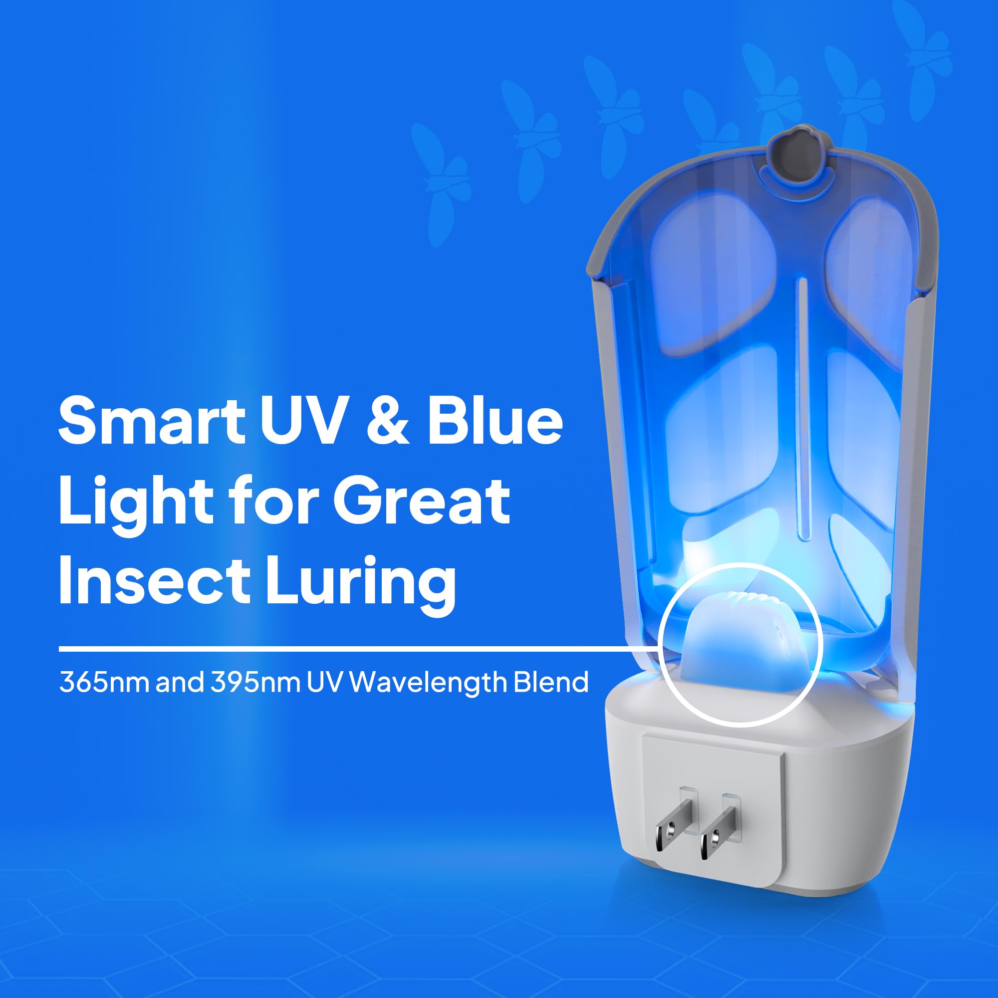 SHAPON Trampa para insectos voladores para uso en interiores, atrapamoscas de frutas con luz UV, trampa para moscas segura para uso doméstico con recambios (2 bases enchufables + 8 cartuchos)