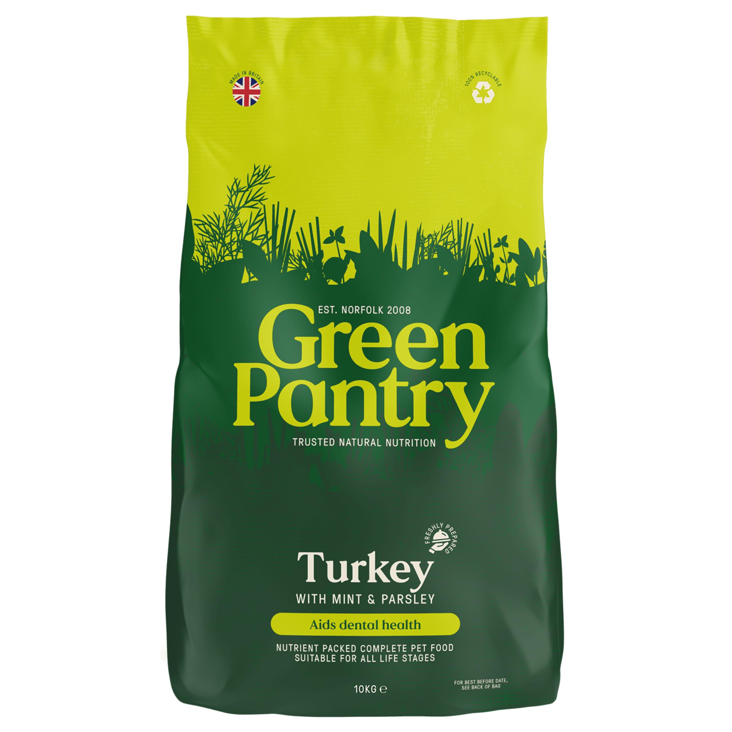 Green Pantry - Dental Health Support, Natural Dog Food, Turkey with Mint and Parsley, Oral Health Dog Food for All Lifestages, 10kg — image 1