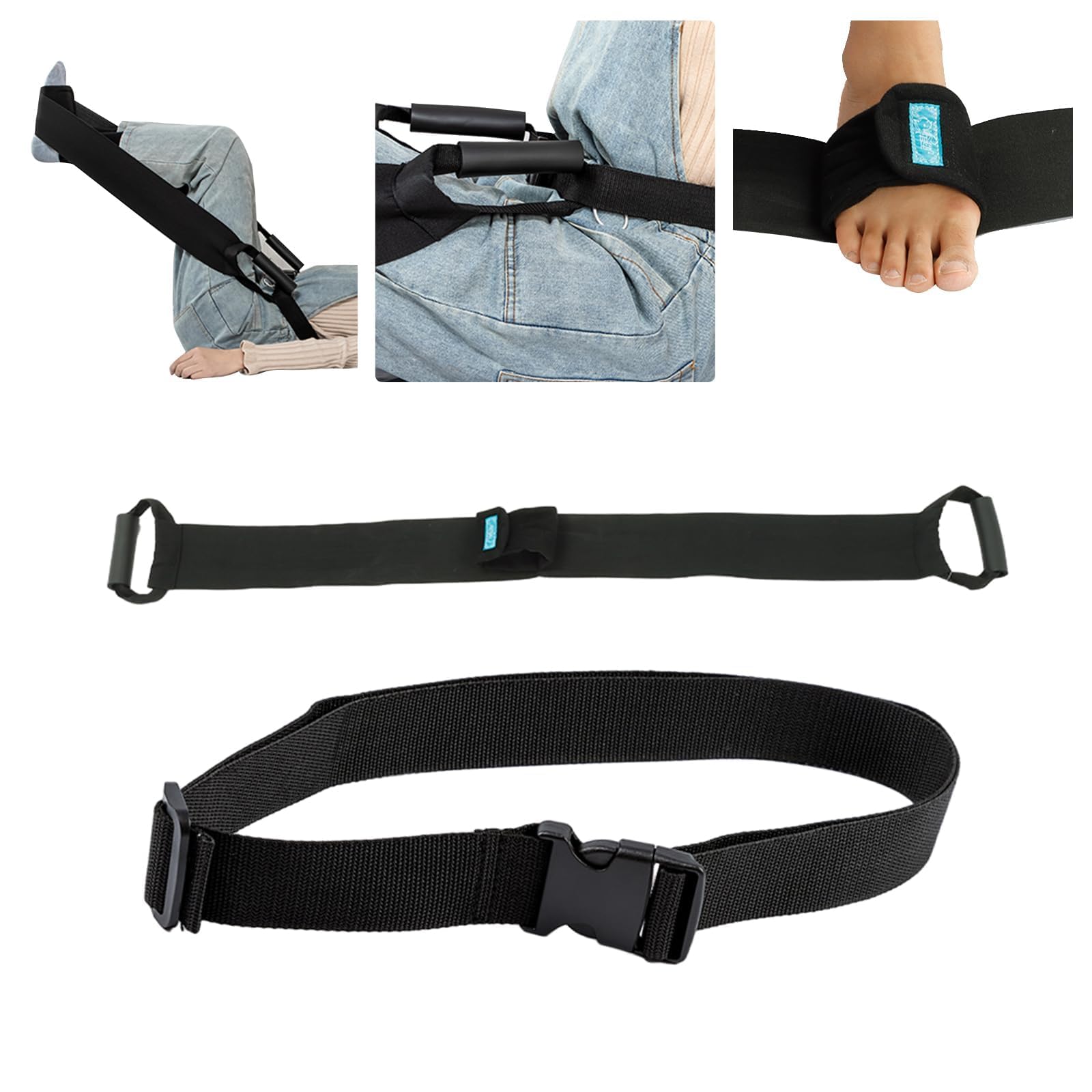 Leg Lifter Strap & Stretching Aid for Stroke Recovery, Hands-Free Physical Therapy Band for Elderly & Bedridden, Leg Rehabilitation Equipment for Knee/Hip Surgery & Foot Drop (1 Foot+ Waist Belt)