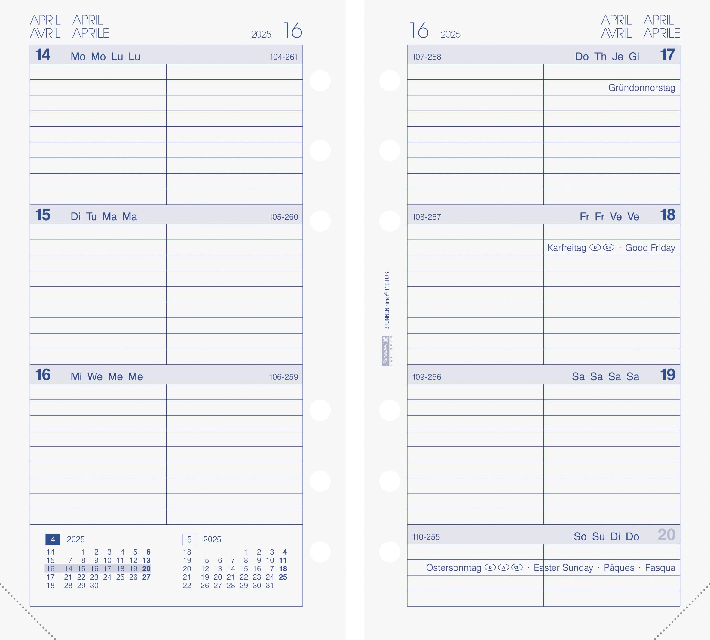 BRUNNEN Filius Weekly Calendar (2025), 2 Pages = 1 Week, 93 × 172 mm, 144 Pages, multicoloured