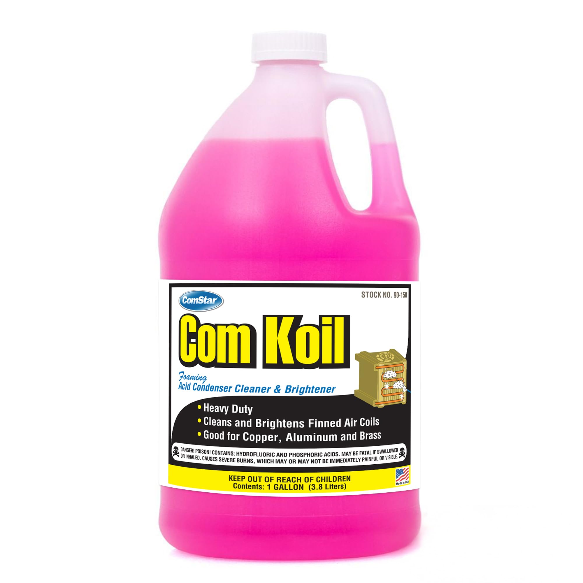 ComStar Com Koil Foaming Acid Coil Cleaner & Brightener, Heavy-Duty Outdoor Condenser Cleaner, Fast-Acting, Lifts Grease & Oxide Film, Restores Aluminum & Copper, Easy Rinse, 1 Gallon (90-150)