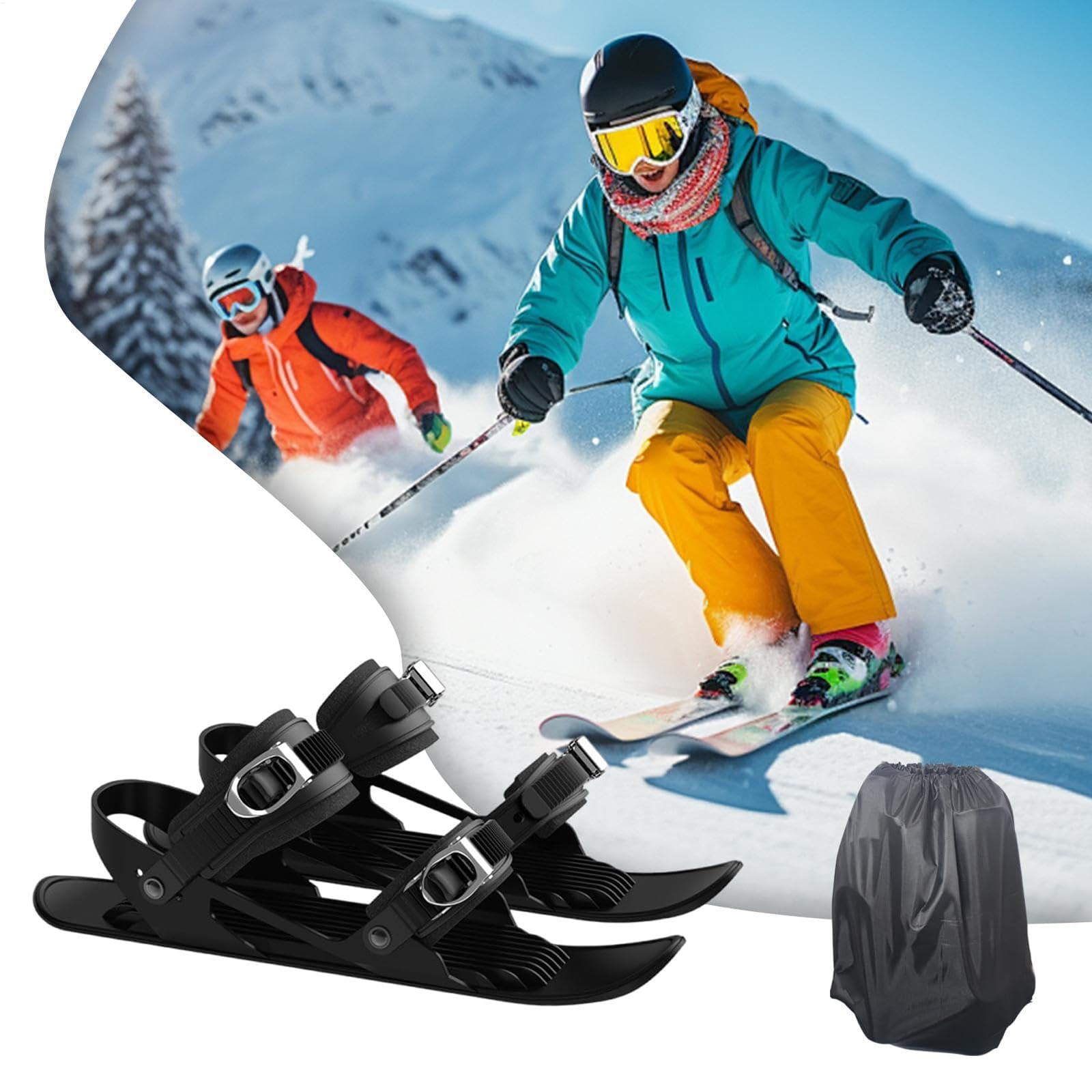 Mini pattini da sci corti – Pattini da neve portatili regolabili per sport invernali, pattini da ghiaccio corti per divertimento all'aperto sulla neve, design leggero e compatto