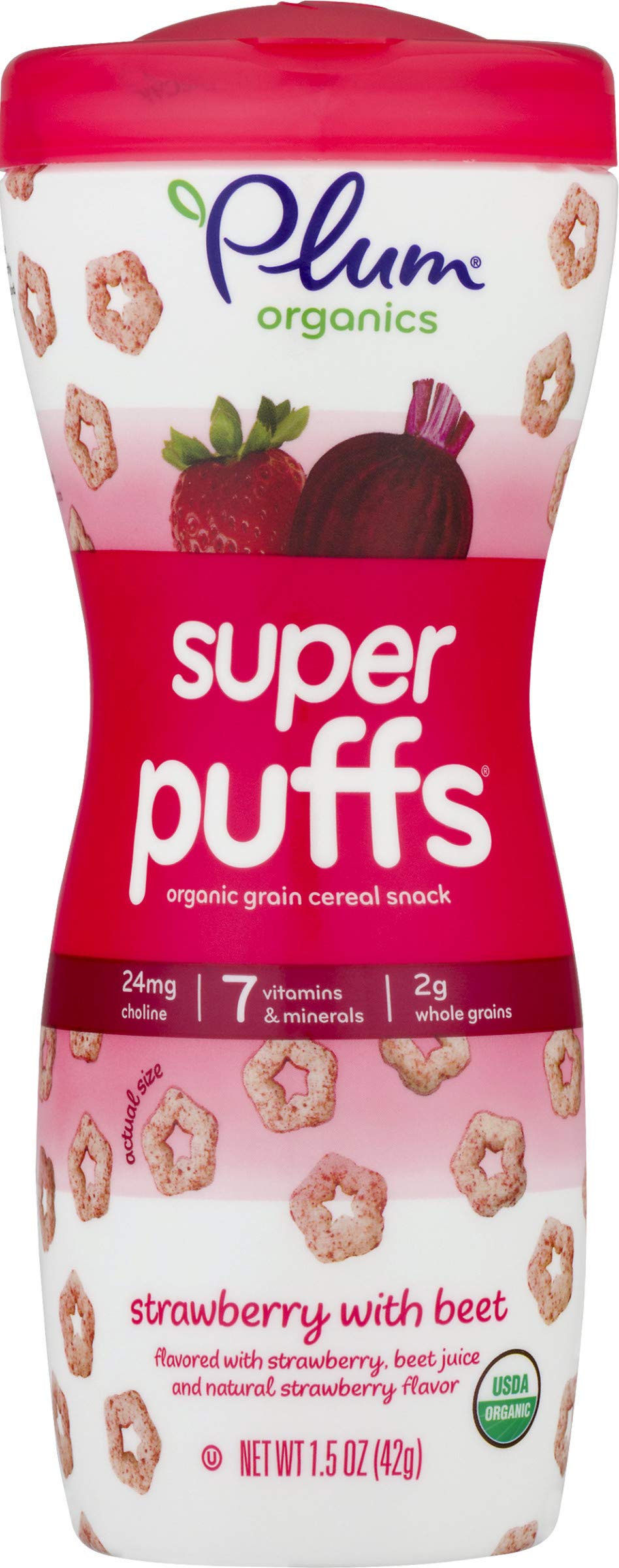 Photo 1 of ** EXPIRES FEB2023** Plum Organics Baby Food Pouch | Super Puffs | Strawberry With Beet | 1.5 Ounce | 4 Pack | Organic Food Squeeze for Babies, Kids, Toddlers