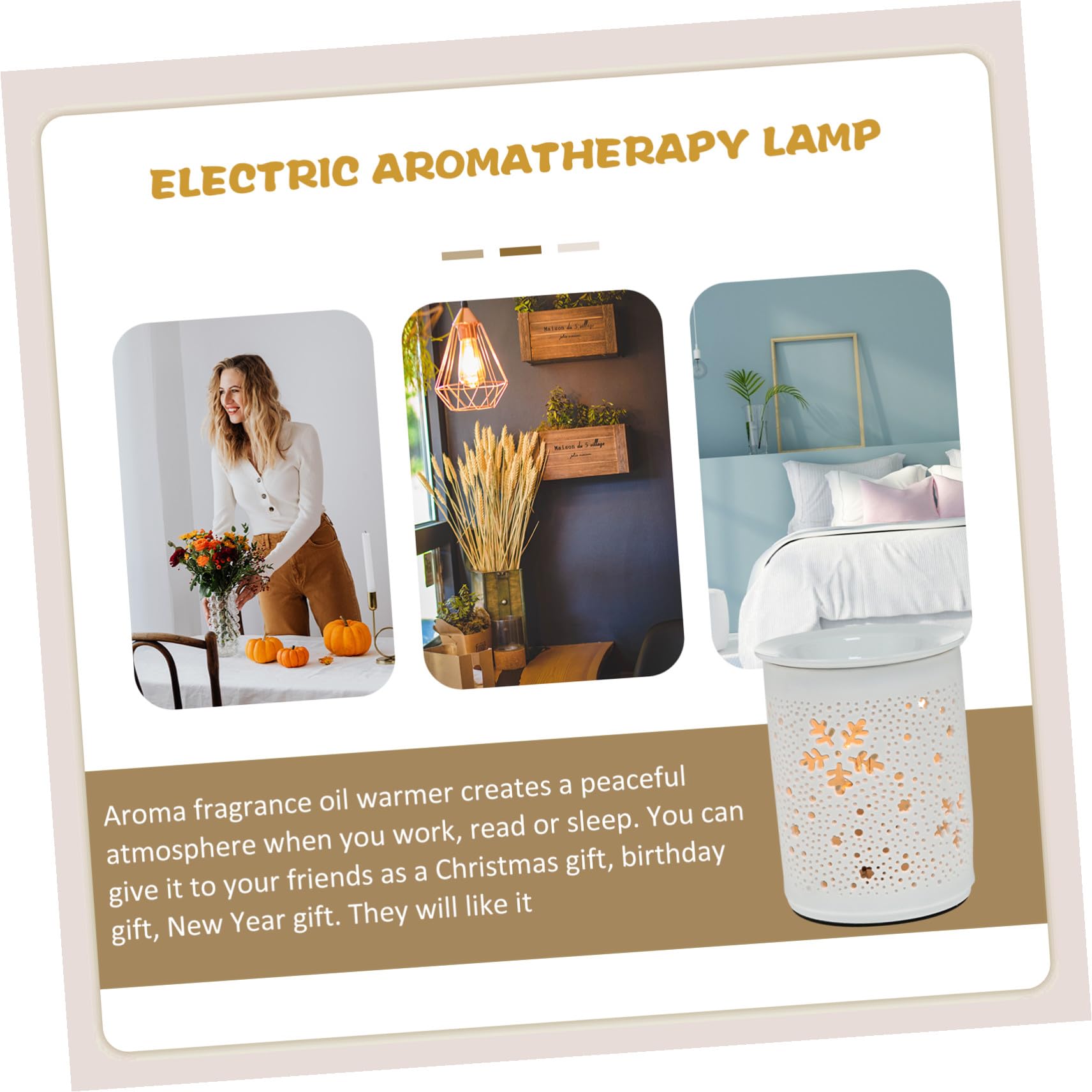 Lámpara Eléctrica de Fragancia Cerámica Redonda Dorada, 25 W, Luz Nocturna