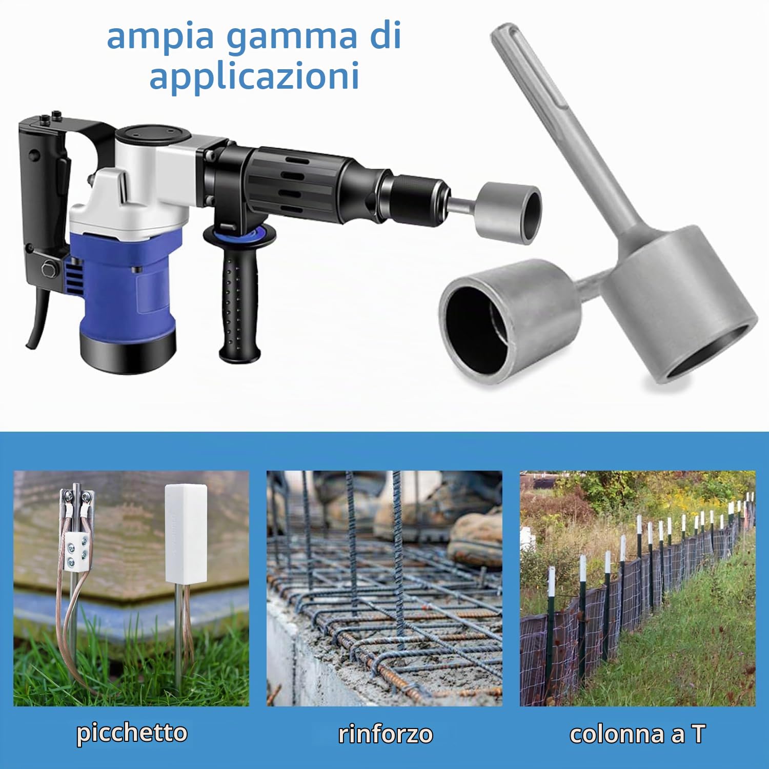 5 Pits Terra Driver per Pali, TOOSOAR Multifunzionale Testa di Martello per Pali di Terra, Pali di Recinzione, Interno φ 65MM
