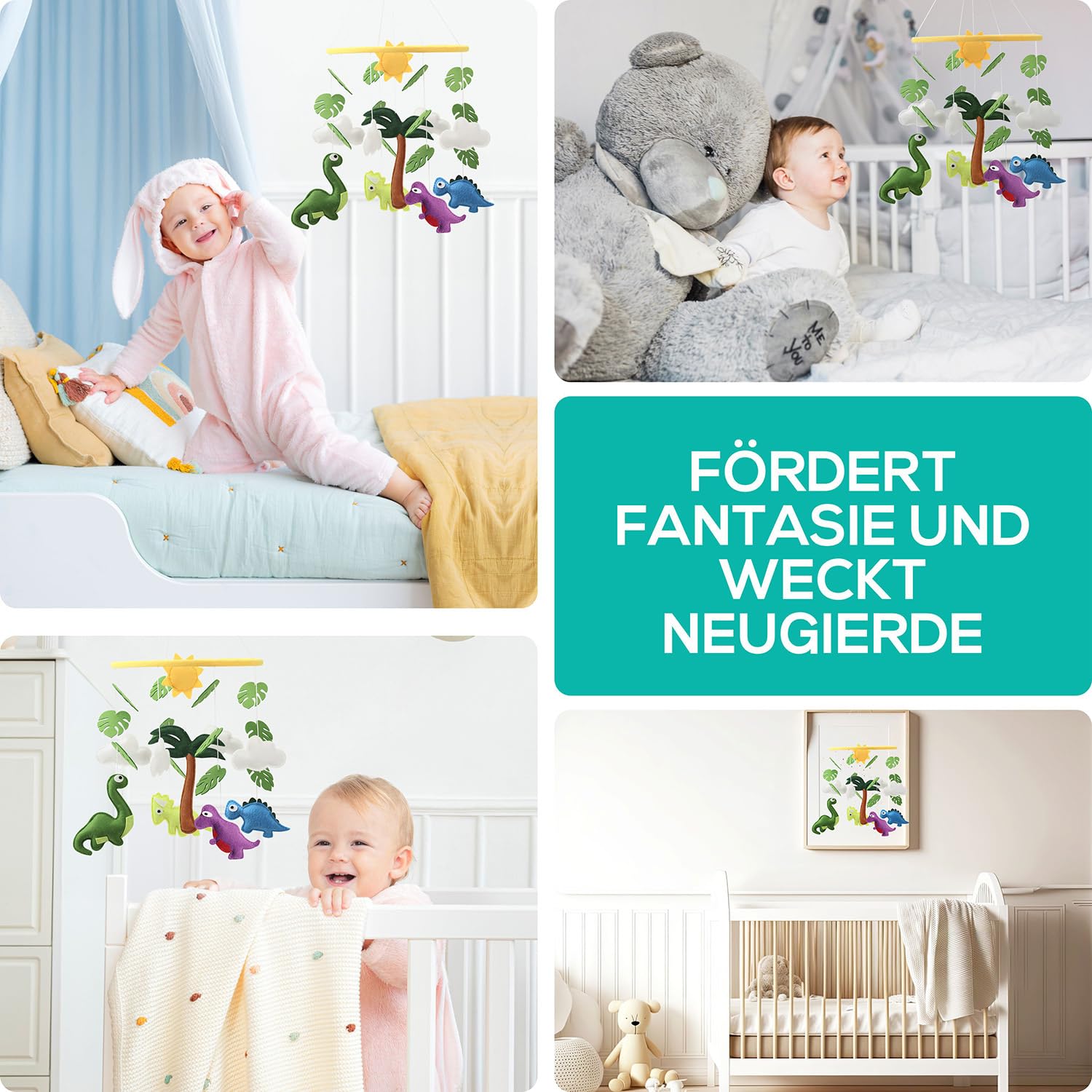 wortek Mobile Baby Mobile - Materassino fasciatoio portatile con dinos in feltro, per letto e bambini, per bambini, da appendere, per la cameretta dei bambini, per la cameretta dei bambini, per