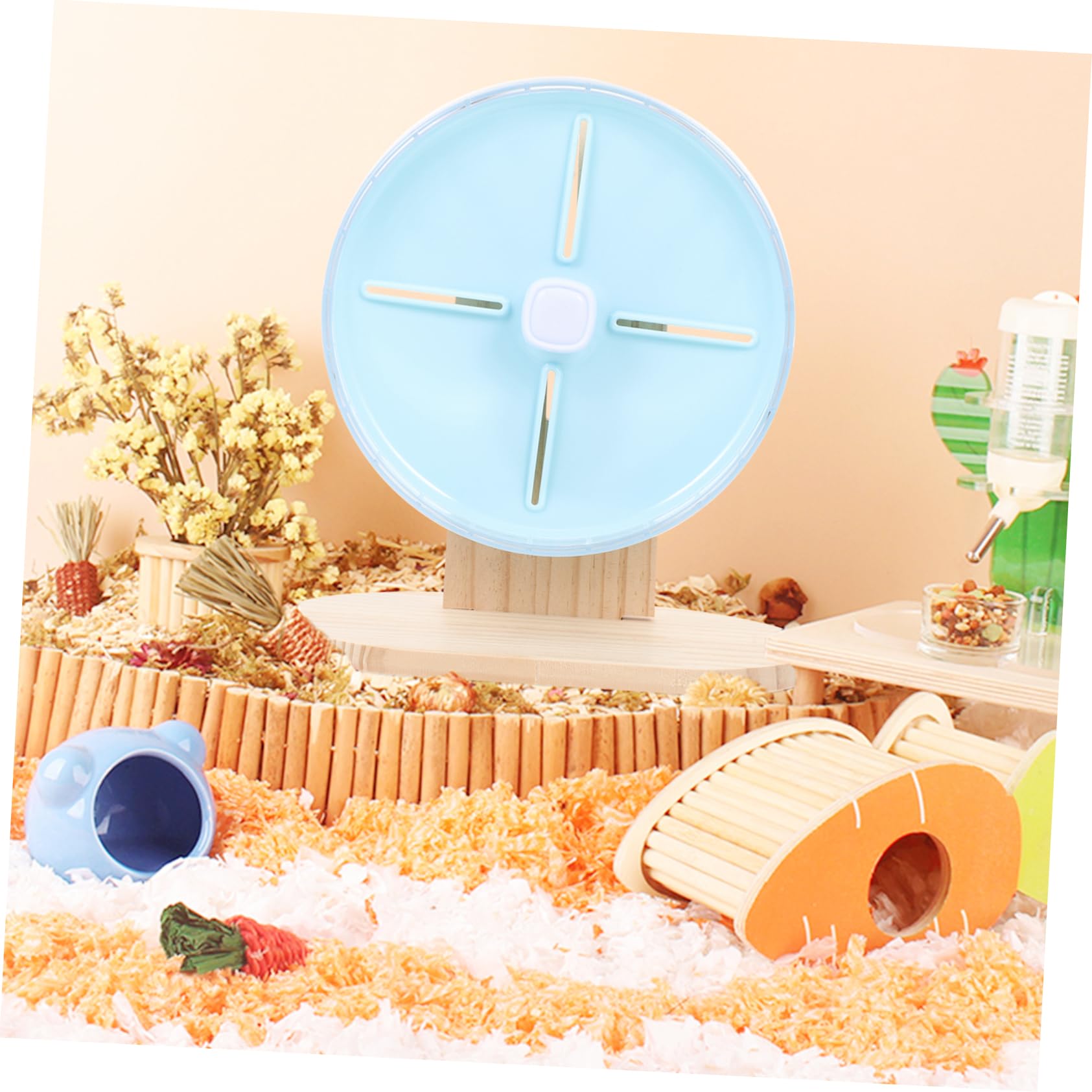 TOYANDONA Rueda Silenciosa para Hámster con Soporte de Madera Accesorio para Jaula de Roedores Pequeños Rueda de Ejercicio Transparente y Duradera para Chinchillas y Jerbos Color Azul