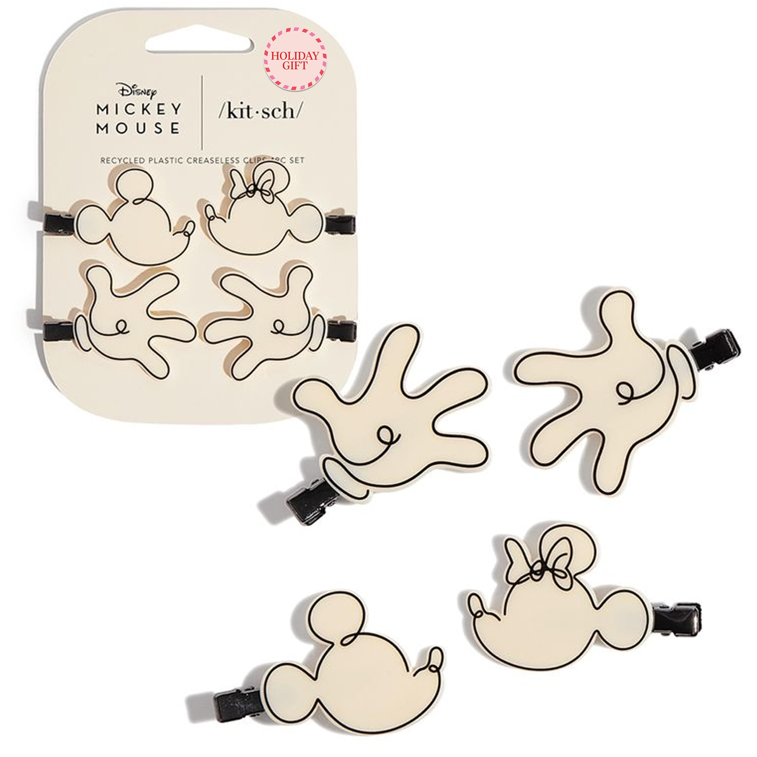 Kitsch & Mickey/Minnie Creaseless Hair Clips for Women - No Crease, No Bend Hair Clips for Styling, Bangs, Makeup Application, Face Wash | Ideal Gifts for Women - Cream, 4 Pcs