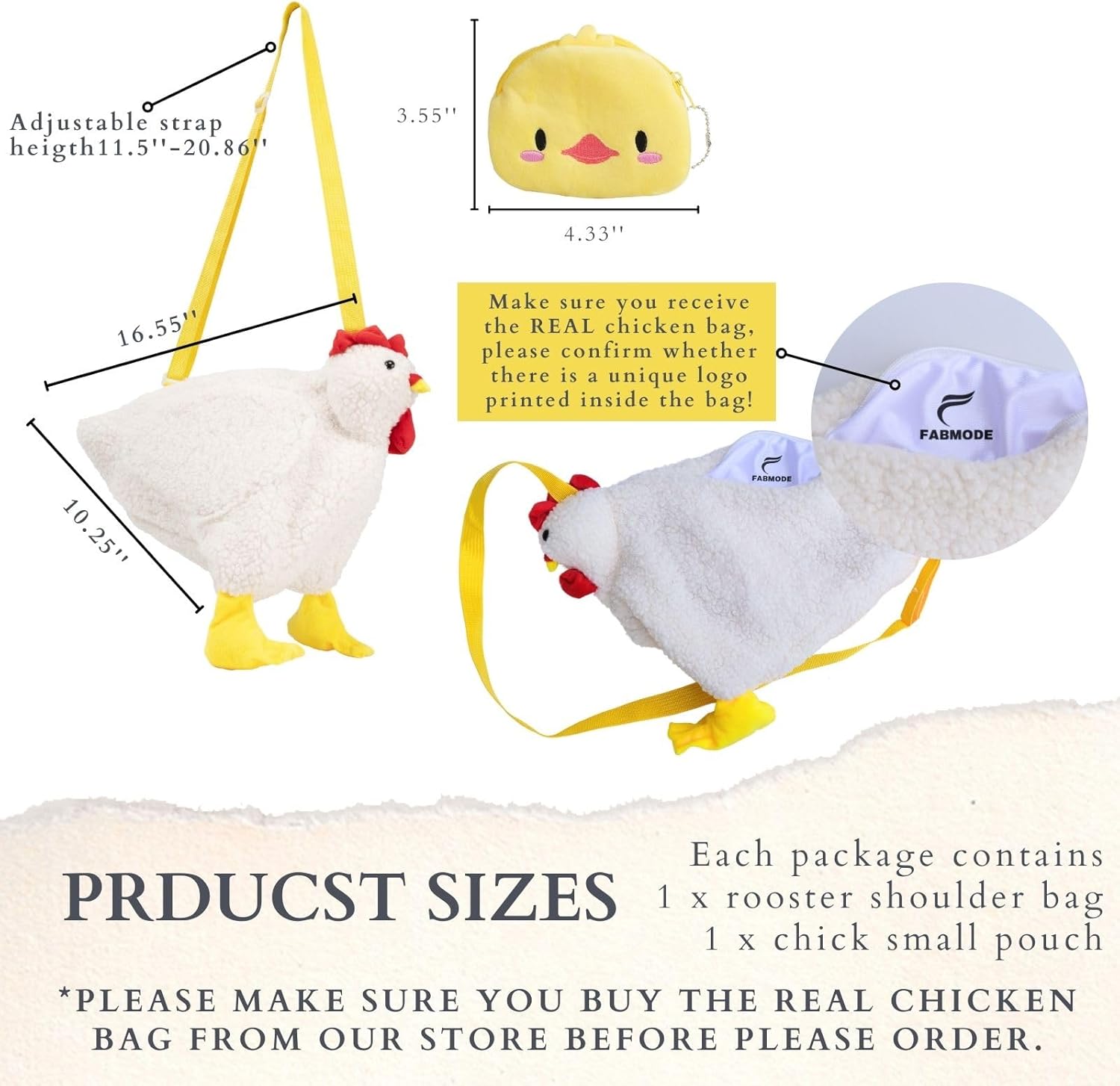 FABMODE Chicken Purse Rooster Bag Adjustable Shoulder Strap (1 Chick Purse) - Image 3